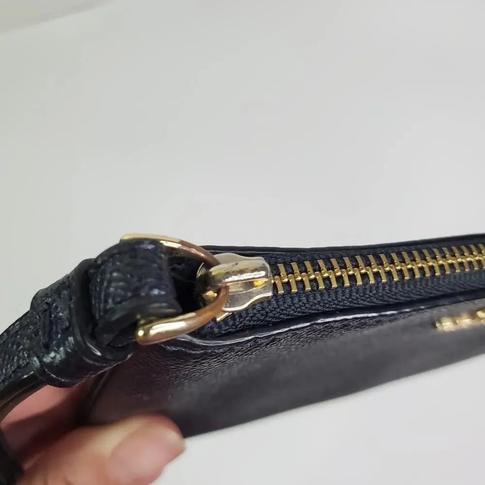 Coach Corner Zip Crossgrain Leather Wristlet Blue corner zip small wristlet